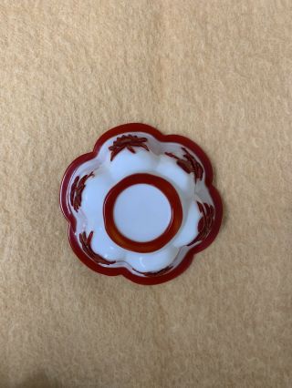 Rare Chinese Peking Glass Red White Flowers - Overlay Art Bowl/Dish STUNNING 3