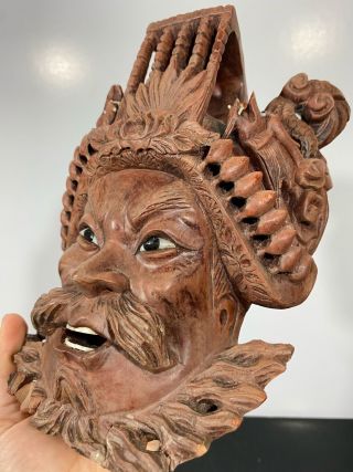 Vtg Rare Chinese Carved Wood Emperor Mask Art Statue Sculpture