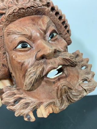 Vtg RARE Chinese Carved Wood Emperor Mask Art Statue Sculpture 2