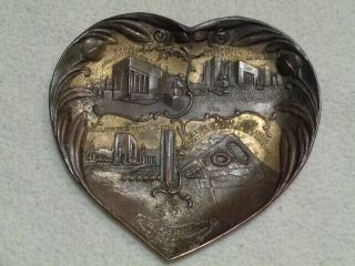 Vintage 1936 Texas Centennial Exposition Metal Heart - Shaped Ashtray Candy Dish