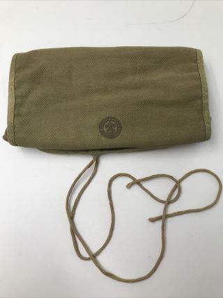 Vintage Green Boy Scouts Of America Tie Camping Utensil Roll Up Canvas Pouch Bag