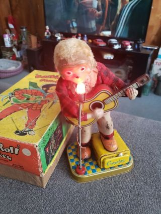 Vintage Rockn Roll Monkey Battery Operated Toy Working&box Alps Japan 12in Tall