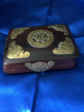 Antique/Vintage Chinese Rosewood Brass Decorated Covered Box with Bats Design 2
