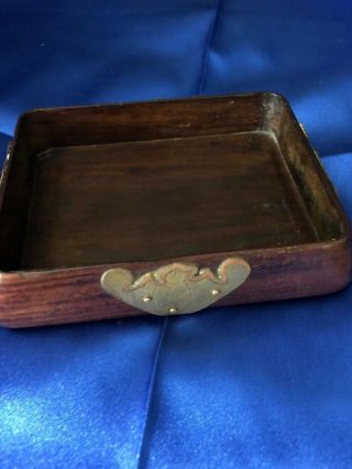 Antique/Vintage Chinese Rosewood Brass Decorated Covered Box with Bats Design 3