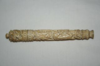 Antique Carved Chinese Needle Case With Dragon And Butterflies.