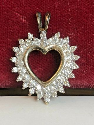Vintage Estate 10k Gold Natural Diamond Heart Pendant Designer Signed Adl