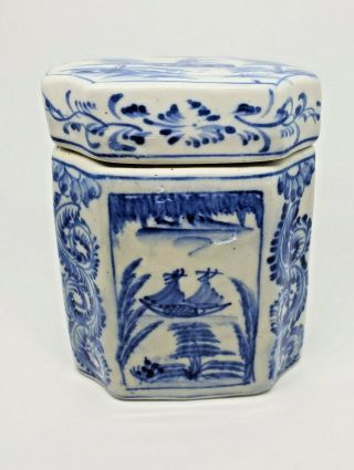 Rare Antique Vintage Jar With Lid - Vietnamese Porcelain Ceramic Blue White