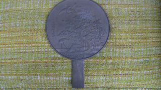 Antique Japanese Kagami Bronze Hand Mirror 9 1/2 " Dia.  With Case