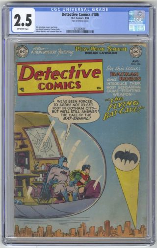 Detective Comics 186 Cgc 2.  5 Vintage Dc Comic Batman Robin Flying Bat - Cave