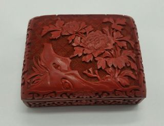 Antique Chinese Carved Cinnabar Lacquer Red Box 19th Century Enamel W/ Flowers