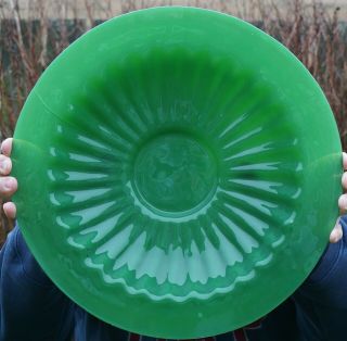 Large Antique Chinese Peking Glass Apple Green Lobed Charger Plate 19th/ 20th C