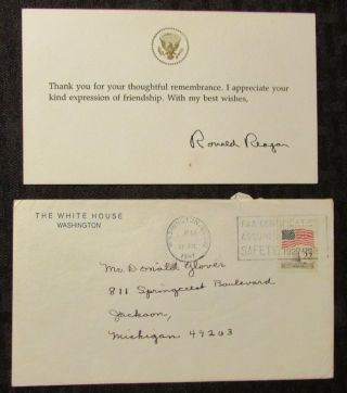 Ronald Reagan Facsimile Of Autograph 6x3.  5 Thank You Card W/ Envelope Fvf 7.  0