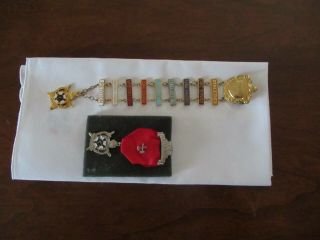 Vtg 1950s Order Of Demolay Merit Badge Service Awards 9 Bars,  Crest 8 " Long,