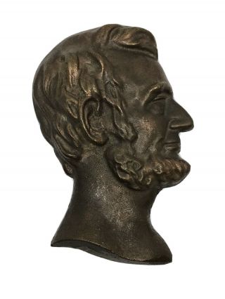 Antique Vintage Abraham Lincoln Cast Bronze Profile Head Bust Figure Statue