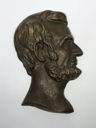Antique Vintage Abraham Lincoln Cast Bronze Profile Head Bust Figure Statue 2