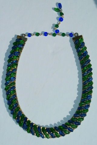 Fab Vtg Larry Vrba Miriam Haskell? Barrel Art Glass Green Blue Necklace Choker