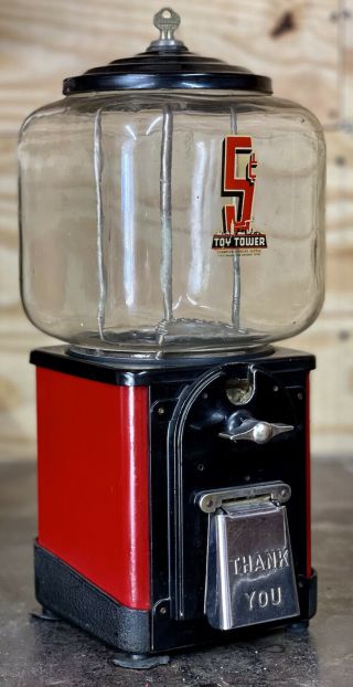Vtg 1950s Victor Topper 1 Cent Gumball Vending Machine W/ Key Great