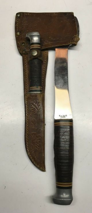 Vintage Ka - Bar Hatchet Axe & Knife Combo Set W Leather Sheath Made In Usa
