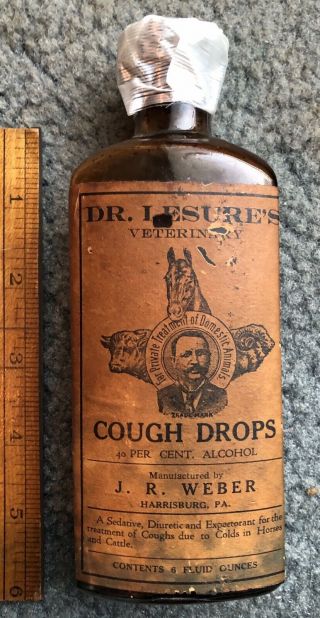 Dr Lesure’s Cough Drops Sedative Medicine Bottle Harrisburg Pa