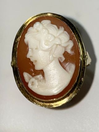 Vintage 18 Kt Yellow Gold Cameo Ring - Size 3.  5