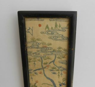 Old Vintage Antique Glass Framed Chinese Embroidered Silk China Panel Textile 2