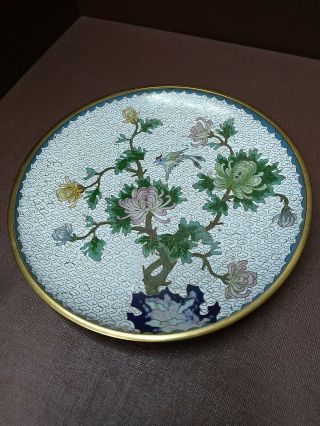 Antique Chinese Cloisonne Enamel Gilt Flowers Plate 7¼ "