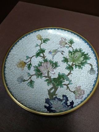 Antique Chinese Cloisonne Enamel Gilt Flowers Plate 7¼ 