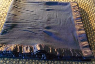 Vintage Merino Wool Blanket John Atkinson & Sons England 112 X114 Dark Blue