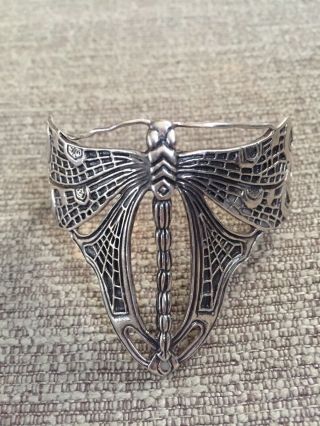 Vintage Art Nouveau Style Sterling Silver 925 Dragonfly Design Cuff Bracelet