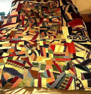 Vtg.  Hand Sewn Crazy Quilt Top Embroidered With 