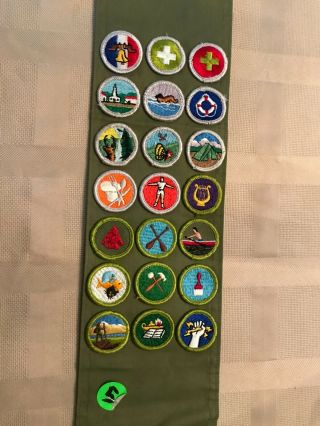 Vintage Boy Scout Merit Badge Sash With 21 Badges 1961 - 1971 Type H Sash 5