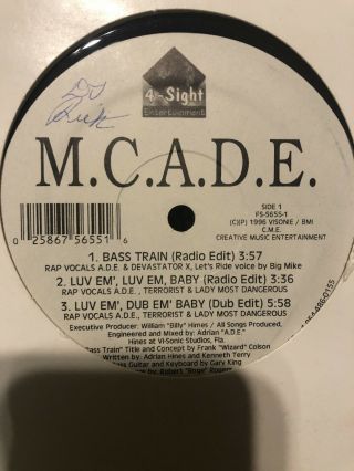 M.  C.  A.  D.  E.  ‎– Bass Train 12” Vinyl – Electronic,  Hip Hop - Mc Ade - Vg