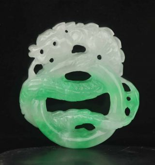 Old China Natural Green Jade Hand - Carved Statue Of Dragon Pendant