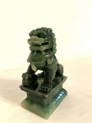 Vintage Chinese Jade Stone Hand Carved Lion Figurine Sculpture 6.  5x2.  6”