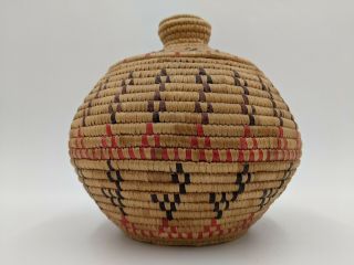 Vintage Native Alaskan Beach Grass And Seal Gut Woven Lidded Storage Basket