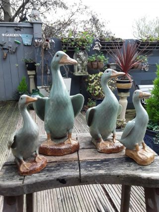 VINTAGE SET OF FOUR CHINESE CELEDON DUCK FIGURINES 2