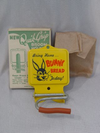 Vintage Nos Bunny Bread Metal Advertising Broom Holder