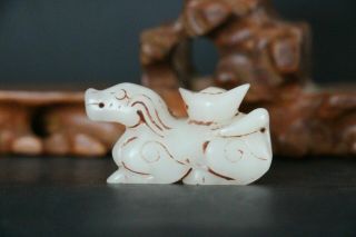Chinese Antique Qing Dynasty White Jade Handcarved Horse Beast Figurines Statues