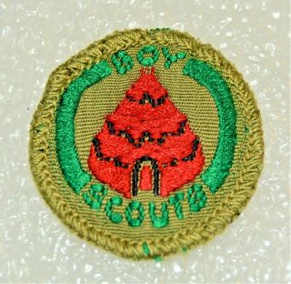 Red Tee Pee Boy Scout Camper Proficiency Award Badge Black Back Troop Small $1