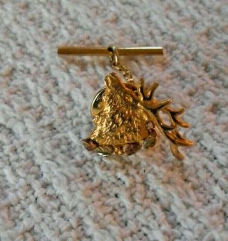 10k Gold Bpoe Elks Member Lapel Pin Tie Tack W / Chain 5/8 "