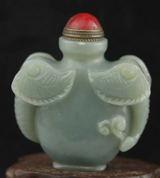 Chinese Natural Hetian Jade Hand - Carved Statue Elephant Snuff Bottle 2.  4 Inch