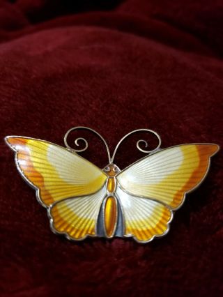 Vtg David Andersen Sterling Silver 925s Gilt Yellow Enamel Butterfly Pin Brooch