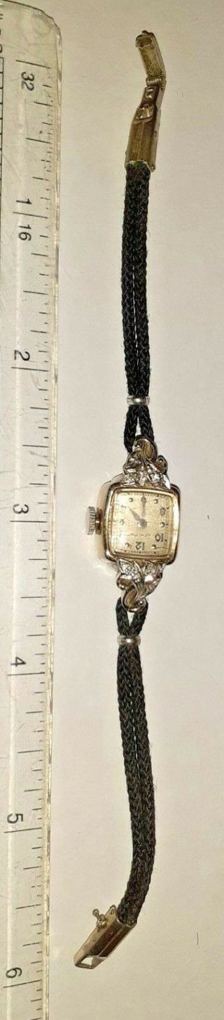 Vintage Hamilton 14kt White Gold Ladies Wristwatch Diamonds W/ Decor