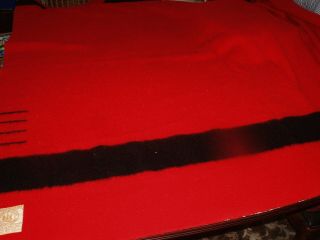 Vintage Hudson Bay 4 Point Wool Blanket Red W Black Stripes 86 By 74 Inches