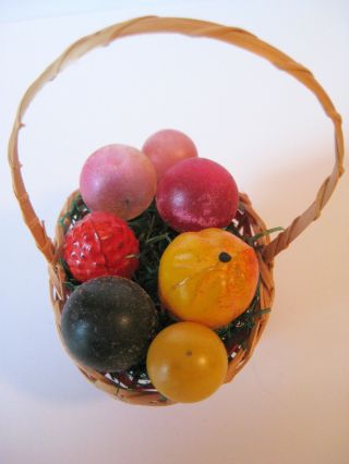 Basket of Glass Fruit Vintage German Christmas Ornament; Great 3
