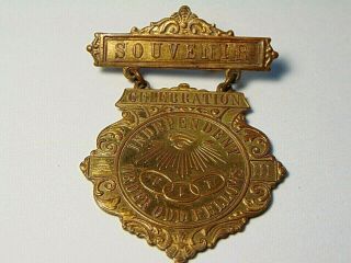 Vintage Independent Order Odd Fellows Celebration Souvenir Medal Badge Pinback