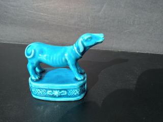 Antique Vintage Chinese Turquoise Blue Porcelain Skinny Dog Figurine Figure