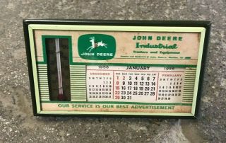 Vintage 1956 John Deere Implement Tractor Advertising Calendar Thermometer