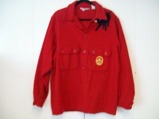 Vtg Boy Scout Bsa Red Wool Jacket/coat W/two Patches - Size 44