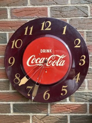 Vintage Coca - Cola Telechron Electric Clock - Metal Button Sign Diner Bar Coke